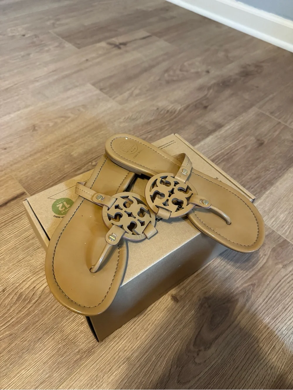 Tory Burch Tan Miller Logo Thong Sandals